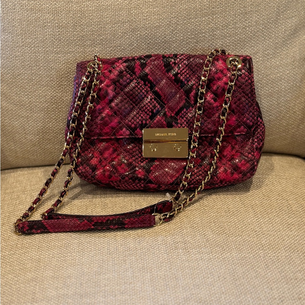 Michael Kors Red Snake Print Shoulder Bag